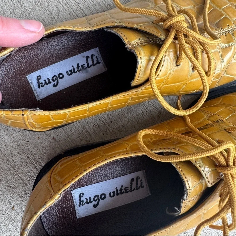 Hugo Vitelli Vintage Yellow Gold Oxford Style shoes Faux Croc 5